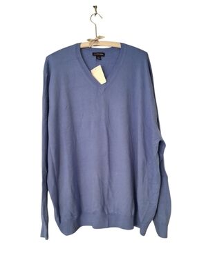 Lands End Men's V-Neck Pullover  Sweater - Blue 3X